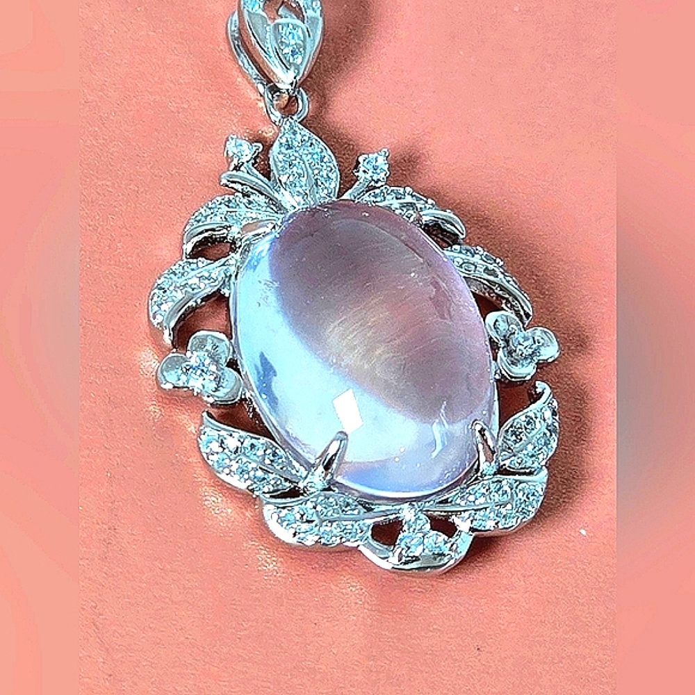 925 Sterling Silver Pendant with Natural Rose Quartz & Cz